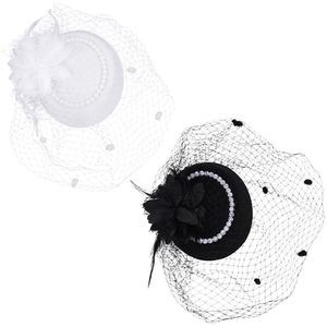 2 Sets Black Fascinator Headband Fascinator Hat Veil White Retro Vintage🐥